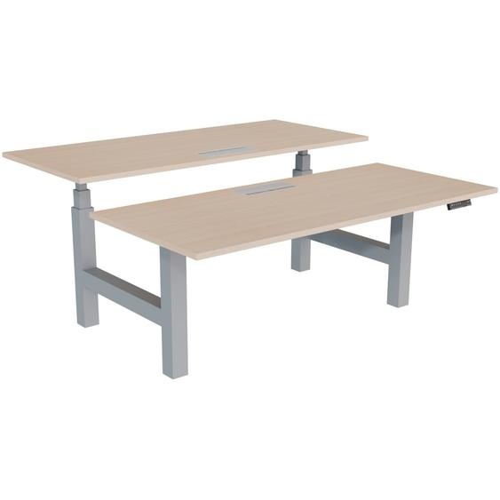 Bureau assis-debout partagé Activo - Réglage électrique en hauteur - L.180 x P.80 cm - Plateau Chêne avec top access - Pieds Gris