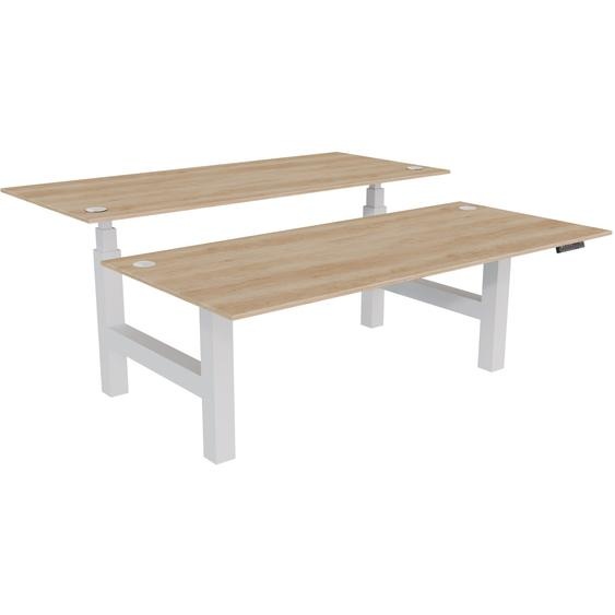 Bureau assis-debout partagé Activo - Réglage électrique en hauteur - L.180 x P.80 cm - Plateau Chêne Nebraska avec obturateurs - Pieds Blanc