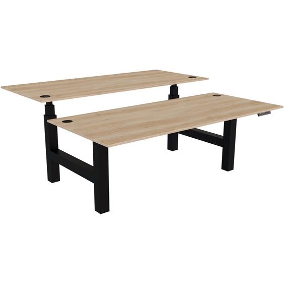 Bureau assis-debout partagé Activo - Réglage électrique en hauteur - L.180 x P.80 cm - Plateau Chêne Nebraska avec obturateurs - Pieds Noir