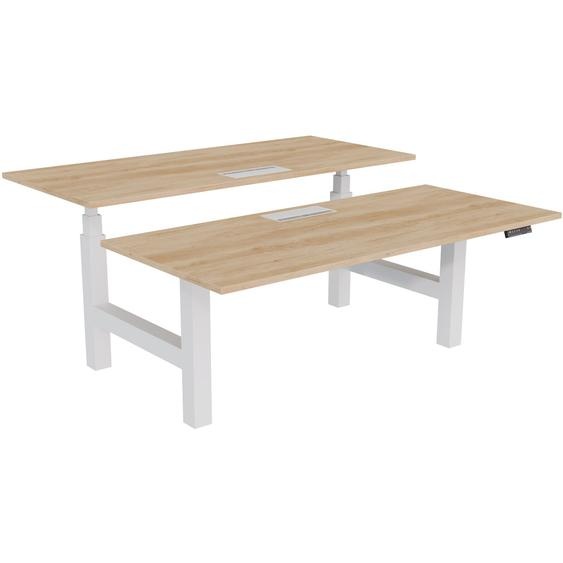 Bureau assis-debout partagé Activo - Réglage électrique en hauteur - L.180 x P.80 cm - Plateau Chêne Nebraska avec top access - Pieds Blanc