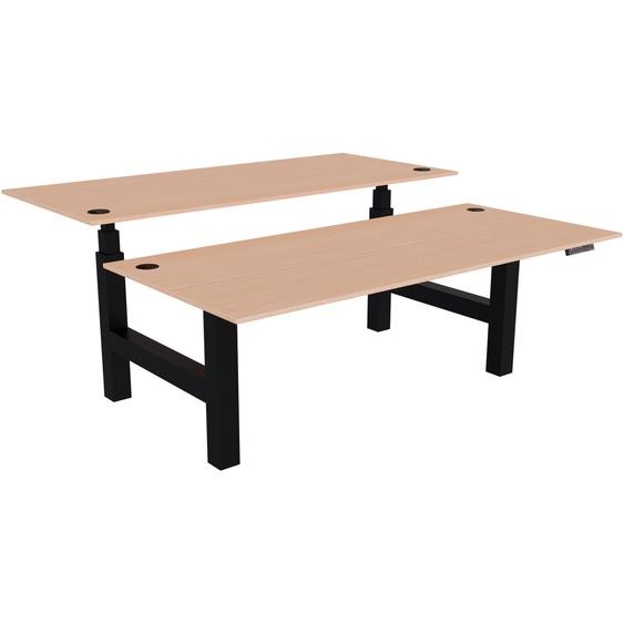 Bureau assis-debout partagé Activo - Réglage électrique en hauteur - L.180 x P.80 cm - Plateau Hêtre avec obturateurs - Pieds Noir