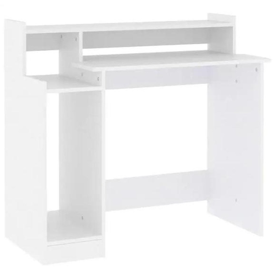 Bureau avec éclairage intégré - Bureau informatique - Espace de rangement avec étagères - Panneau de particules - 97 x 45 x 90 cm - Blanc