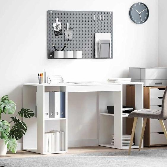 Bureau avec étagère, blanc, 130 x 50,5 x 75 cm, en bois, bureau dordinateur pour chambre, salon, bureau, salle de travail, tables dordinateur