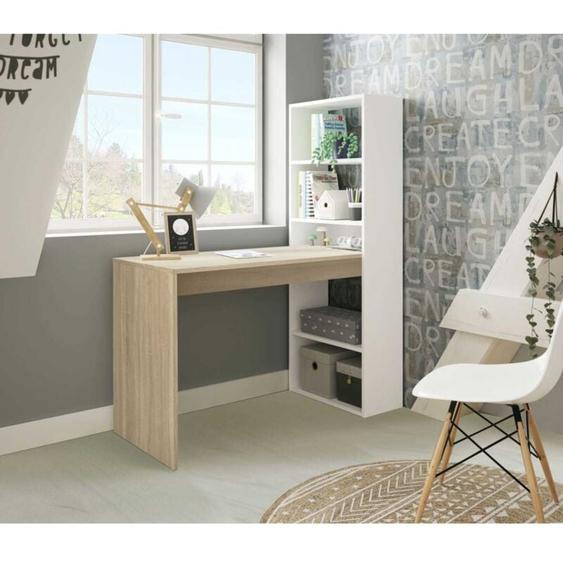 Miroytengo - Bureau Duplo avec étagères réversibles en mélamine Artik Blanc, Artik Blanc/Chêne ou Artik Blanc/Gris 120 x 144 x 53 cm