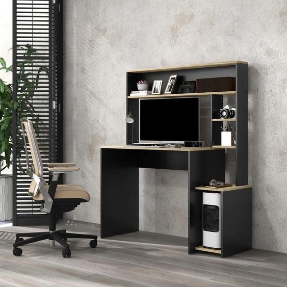 Bureau avec étagères - Table dordinateur - Rectangulaire - Montage nécessaire - Meubles scolaires, usage commercial - 114 x 45 x 138 cm - Gris/Naturel