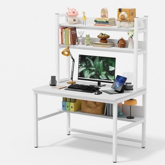 Bureau avec rangement, dimensions 100x50x165 cm, blanc, bureau 2-en-1 pour ordinateur