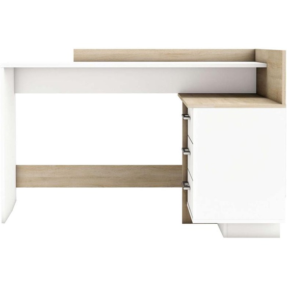 Bureau avec retour 3 tiroirs THALES 2 coloris chêne brossé/ blanc