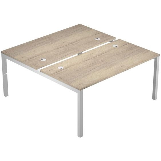 Bureau bench 2 postes Eminence 2 - Elément de départ - L.120 x P.165 cm - Plateau Chêne Canadien - Pieds Aluminium