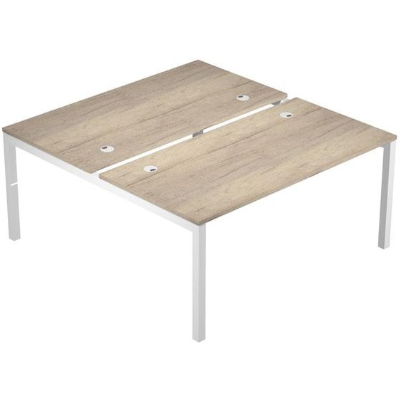 Bureau bench 2 postes Eminence 2 - Elément de départ - L.120 x P.165 cm - Plateau Chêne Canadien - Pieds Blanc