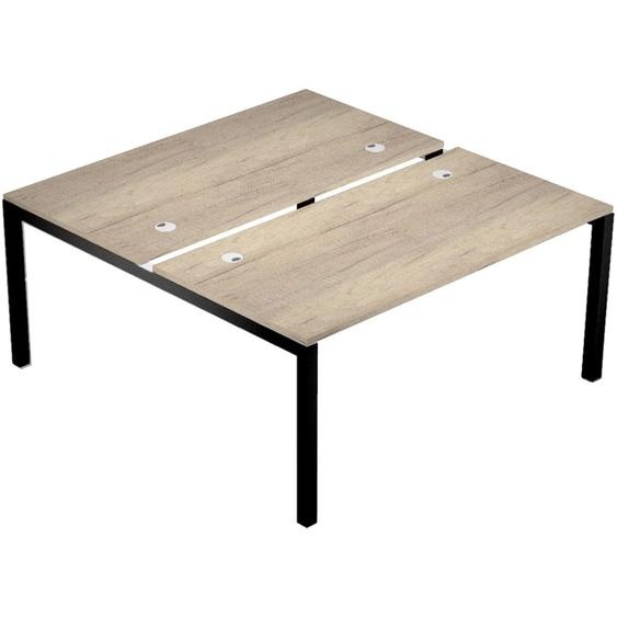 Bureau bench 2 postes Eminence 2 - Elément de départ - L.120 x P.165 cm - Plateau Chêne Canadien - Pieds Noir