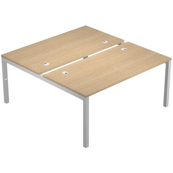 Bureau bench 2 postes Eminence 2 - Elément de départ - L.120 x P.165 cm - Plateau Chêne - Pieds Aluminium