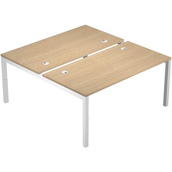 Bureau bench 2 postes Eminence 2 - Elément de départ - L.120 x P.165 cm - Plateau Chêne - Pieds Blanc