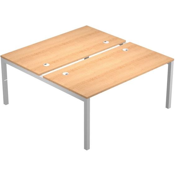 Bureau bench 2 postes Eminence 2 - Elément de départ - L.120 x P.165 cm - Plateau Hêtre - Pieds Aluminium