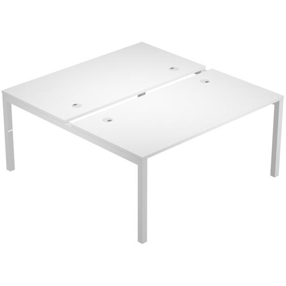 Bureau bench 2 postes Eminence 2 - Elément de départ - L.180 x P.165 cm - Plateau Blanc - Pieds Aluminium