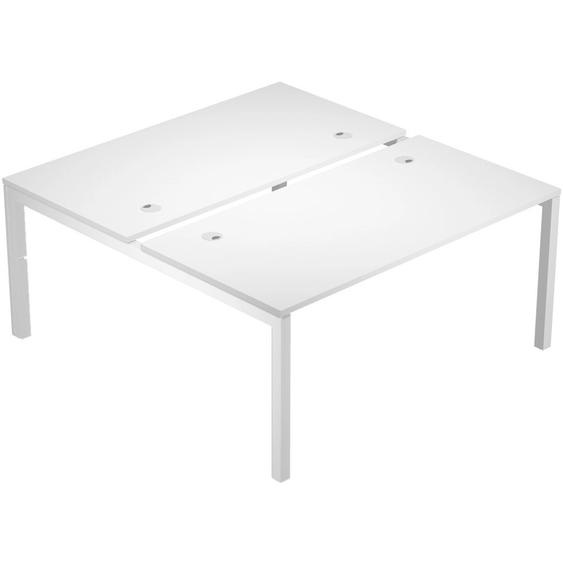 Bureau bench 2 postes Eminence 2 - Elément de départ - L.180 x P.165 cm - Plateau Blanc - Pieds Blanc