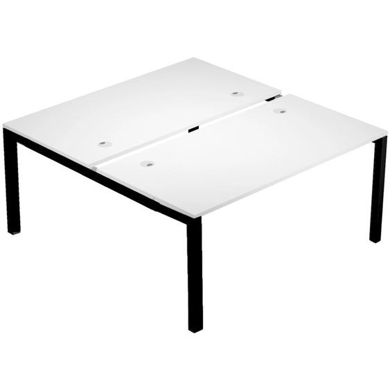Bureau bench 2 postes Eminence 2 - Elément de départ - L.180 x P.165 cm - Plateau Blanc - Pieds Noir