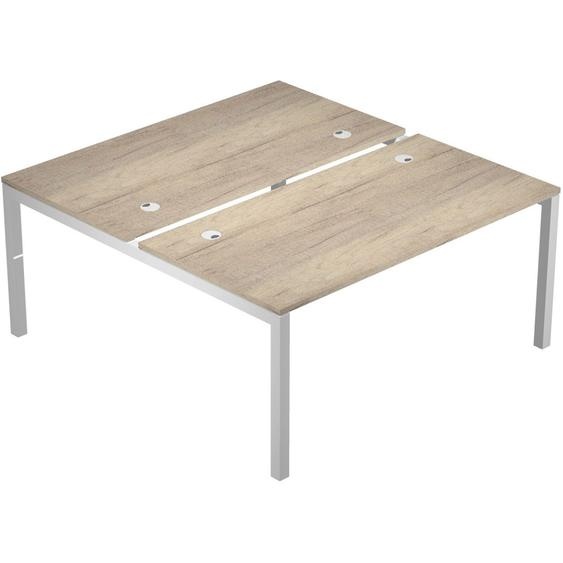 Bureau bench 2 postes Eminence 2 - Elément de départ - L.180 x P.165 cm - Plateau Chêne Canadien - Pieds Aluminium