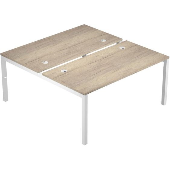 Bureau bench 2 postes Eminence 2 - Elément de départ - L.180 x P.165 cm - Plateau Chêne Canadien - Pieds Blanc