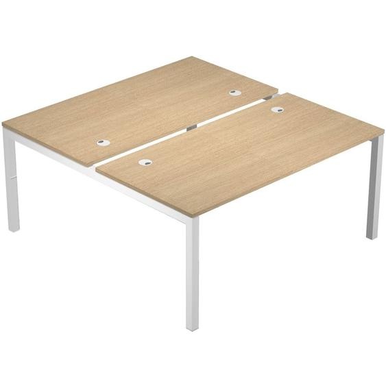 Bureau bench 2 postes Eminence 2 - Elément de départ - L.180 x P.165 cm - Plateau Chêne - Pieds Blanc