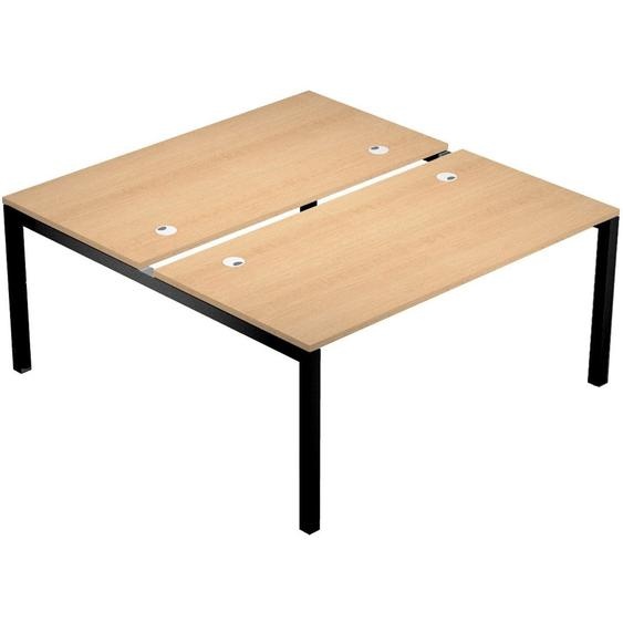 Bureau bench 2 postes Eminence 2 - Elément de départ - L.180 x P.165 cm - Plateau Chêne - Pieds Noir