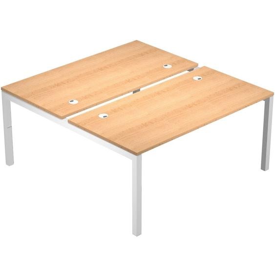 Bureau bench 2 postes Eminence 2 - Elément de départ - L.180 x P.165 cm - Plateau Hêtre - Pieds Blanc