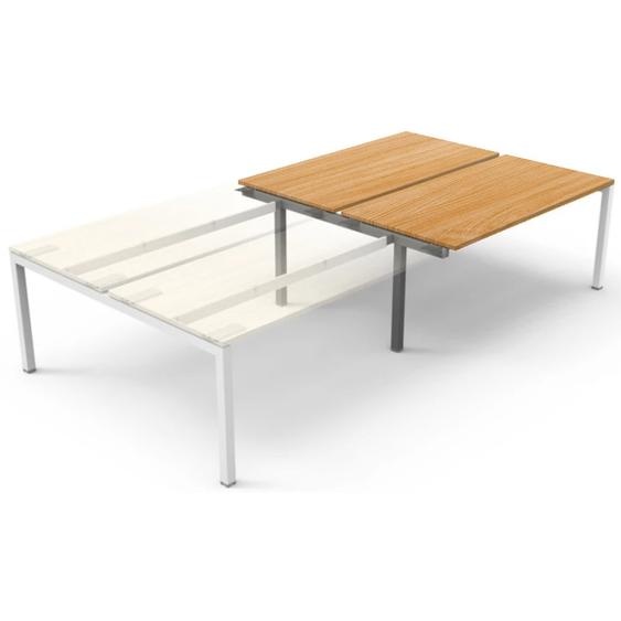Bureau bench 2 postes Eminence 2 - Elément suivant - L.120 x P.165 cm - Plateau Hêtre - Pieds Blanc