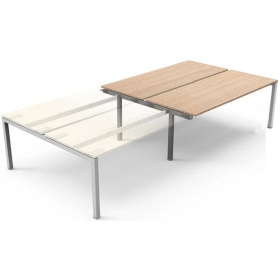 Bureau bench 2 postes Eminence 2 - Elément suivant - L.180 x P.165 cm - Plateau Chêne - Pieds Aluminium