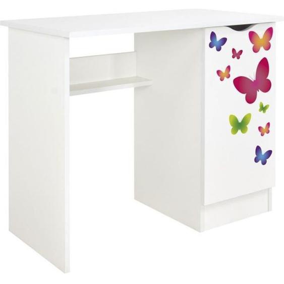 Bureau blanc avec étagère Roma /motif Papillons/