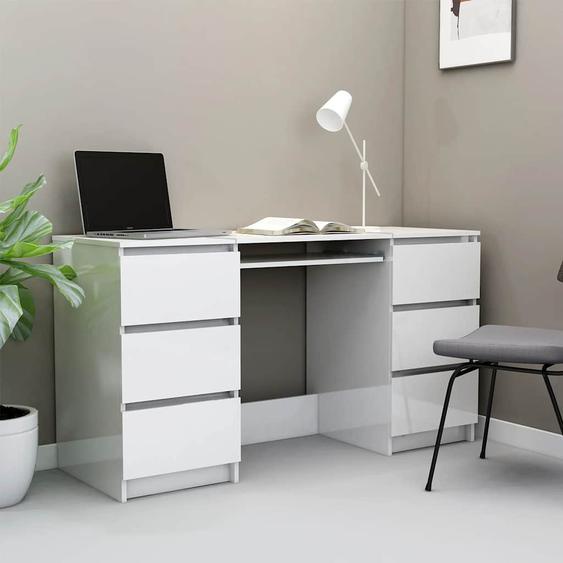 Bureau Blanc brillant 140x50x77 cm Bois dingénierie