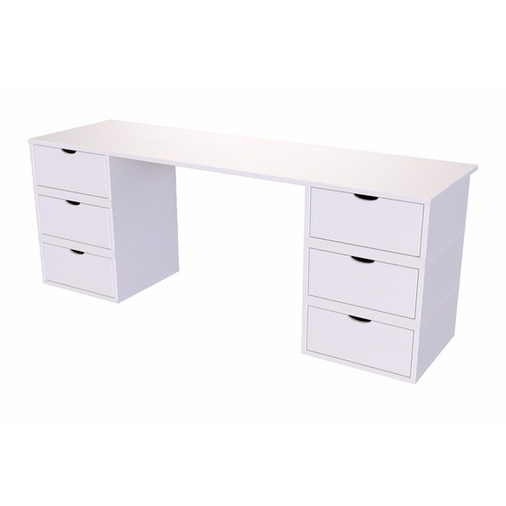 Bureau bois massif long 6 tiroirs cube