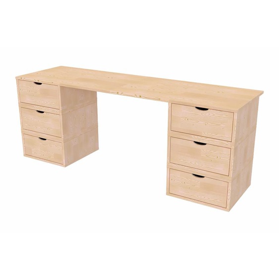 Bureau bois massif long 6 tiroirs cube