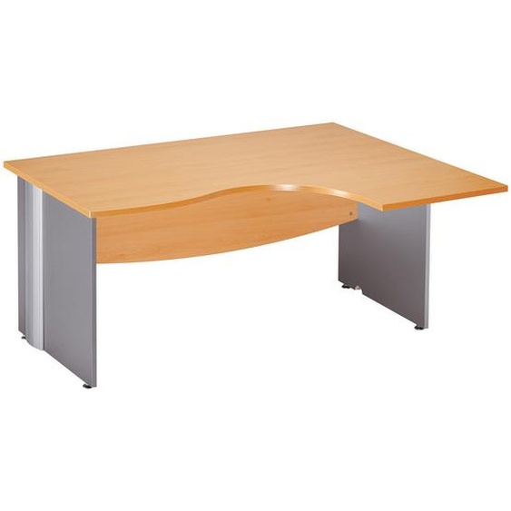 Bureau compact retour à droite Activity - L.160 x P.120 cm - Plateau Hêtre - Pieds pleins Blanc