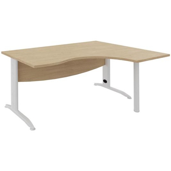 Bureau compact retour à droite Activity Métal 2 - L.160 x P.120 cm - Plateau Chêne clair - Pieds L Blanc