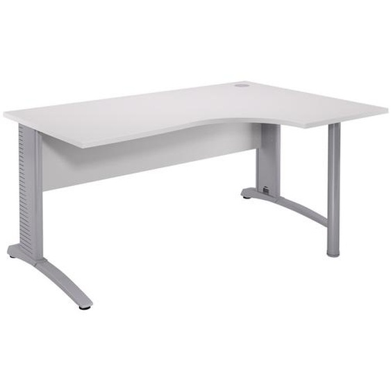 Bureau compact retour à droite Biospace avec voile de fond - L.160 x P.110 cm - Plateau Blanc - Pieds Aluminium - Embases Aluminium