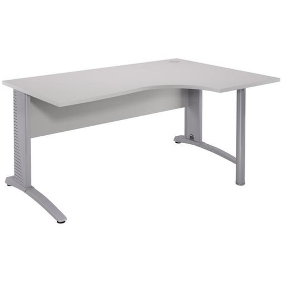 Bureau compact retour à droite Biospace avec voile de fond - L.160 x P.110 cm - Plateau Gris - Pieds Aluminium - Embases Blanc