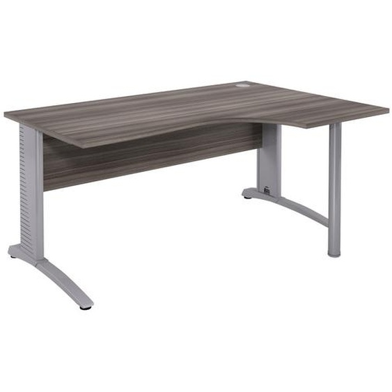 Bureau compact retour à droite Biospace avec voile de fond - L.180 x P.110 cm - Plateau Cèdre - Pieds Aluminium - Embases Aluminium