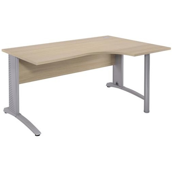 Bureau compact retour à droite Biospace avec voile de fond - L.180 x P.110 cm - Plateau Chêne - Pieds Aluminium - Embases Aluminium