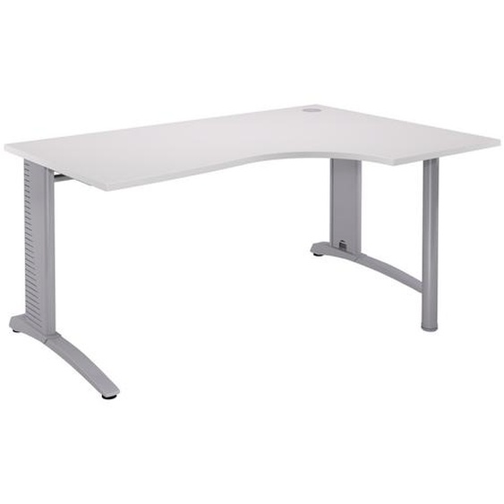 Bureau compact retour à droite Biospace - L.160 x P.110 cm - Plateau Blanc - Pieds Aluminium - Embases Blanc