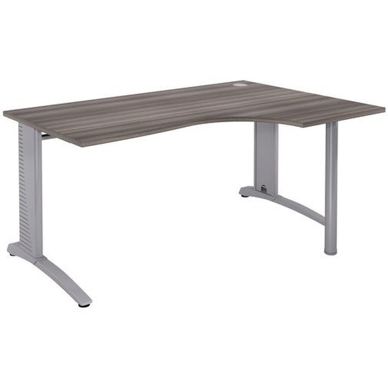 Bureau compact retour à droite Biospace - L.180 x P.110 cm - Plateau Cèdre - Pieds Aluminium - Embases Aluminium