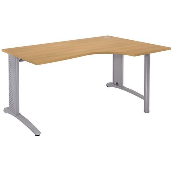 Bureau compact retour à droite Biospace - L.180 x P.110 cm - Plateau Hêtre - Pieds Aluminium - Embases Aluminium