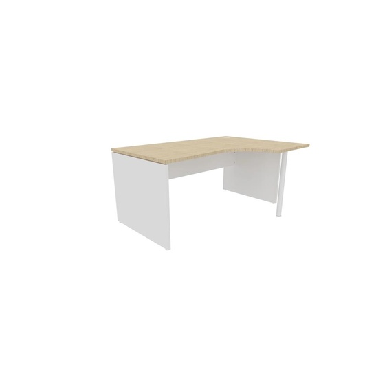 Bureau compact retour à droite Évolution - L.160 x P.110 cm - Plateau Chêne - Pieds pleins Blanc