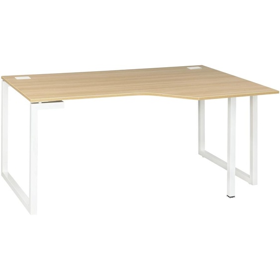 Bureau compact retour à droite Vitaly - L.160 x P.105 cm - Plateau Chêne - Pieds cadre métal Blanc