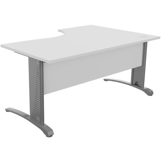 Bureau compact retour à gauche Biospace avec voile de fond - L.160 x P.110 cm - Plateau Blanc - Pieds Aluminium - Embases Aluminium