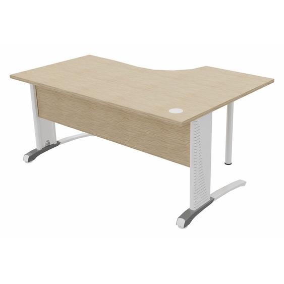 Bureau compact retour à gauche Biospace avec voile de fond - L.160 x P.110 cm - Plateau Chêne - Pieds Blanc - Embases Aluminium