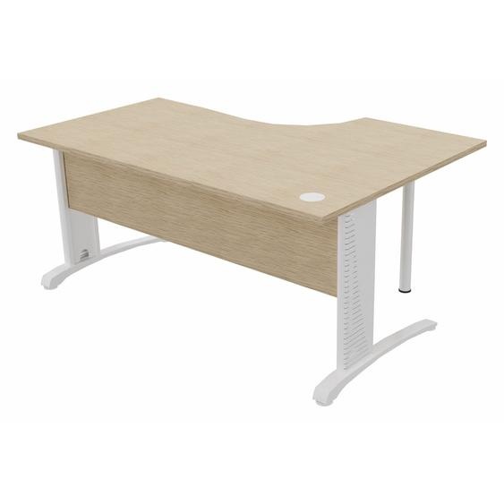Bureau compact retour à gauche Biospace avec voile de fond - L.160 x P.110 cm - Plateau Chêne - Pieds Blanc - Embases Blanc