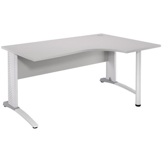 Bureau compact retour à gauche Biospace avec voile de fond - L.160 x P.110 cm - Plateau Gris - Pieds Blanc - Embases Aluminium