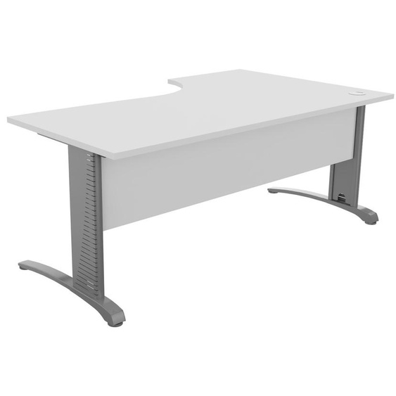Bureau compact retour à gauche Biospace avec voile de fond - L.180 x P.110 cm - Plateau Blanc - Pieds Aluminium - Embases Aluminium