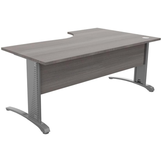 Bureau compact retour à gauche Biospace avec voile de fond - L.180 x P.110 cm - Plateau Cèdre - Pieds Aluminium - Embases Aluminium