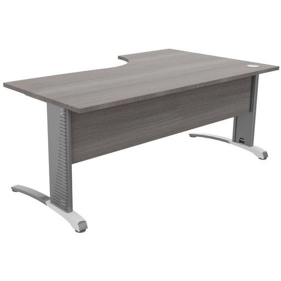 Bureau compact retour à gauche Biospace avec voile de fond - L.180 x P.110 cm - Plateau Cèdre - Pieds Aluminium - Embases Blanc