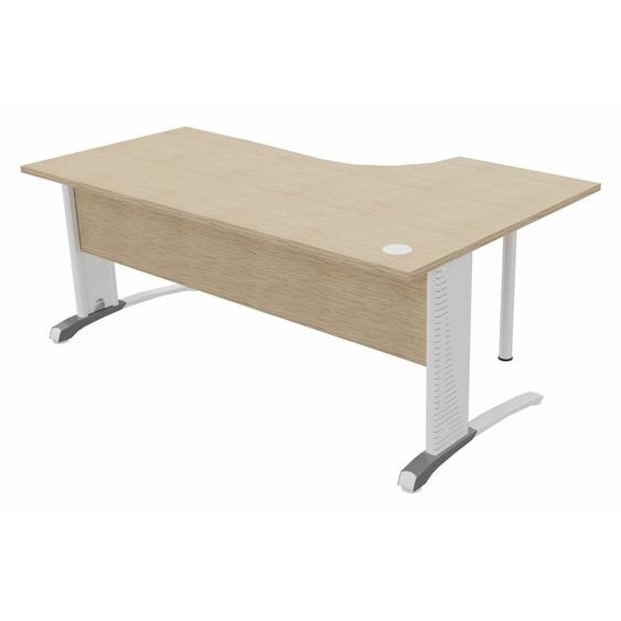 Bureau compact retour à gauche Biospace avec voile de fond - L.180 x P.110 cm - Plateau Chêne - Pieds Blanc - Embases Aluminium